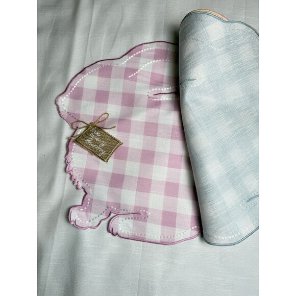 Coterie Studio Set Of 4 Embroidered Pastel Plaid Bunny Easter Placemats 15” New - Picture 5 of 8